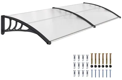 Obrázok produktu pre Strešný štít nad vchodové dvere - 75x195 cm - Polykarbonát - Odolný voči UV žiazeniu - Vodotesný - Hliníkový rám - Priehľadný