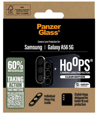 Produktbild von PanzerGlass ® Hoops® Kameraschutz Transparent Samsung Galaxy A56 5G, Samsung, Samsung - Galaxy A56 5G, Trockene Anwendung, Kratzresistent, Schockresistent, Transparent, 1 Stück(e)