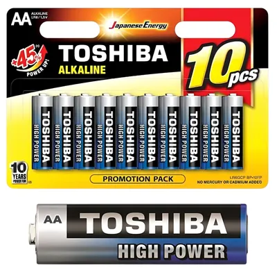 Image de 10 piles AA Toshiba, piles alcalines LR6, 1,5 V, durée de vie ultra-longue