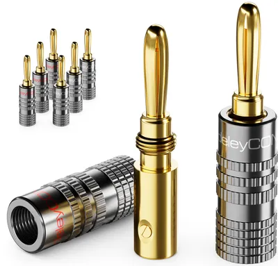 Produktbild von deleyCON 8 Stück Bananenstecker Set - Vergoldet Schraubbar für Lautsprecherkabel Boxenkabel 0,75 mm - 4,5 mm & z. B. HiFi Audio Heimkino Receiver - Grau
