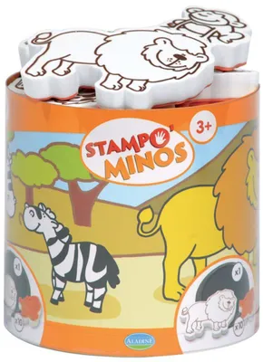 Obrázok produktu pre Aladine 3085100, sada pečiatok Minos Safari Savannah, vrátane 10 pečiatok a 1 podušky s atramentom, kreatívna zábava pri pečiatkovaní pre deti od 3 rokov
