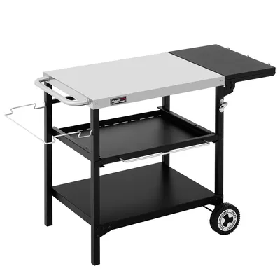 Produktbild von Royal Gourmet Outdoor Grilltisch, 3-Etagen Servierwagen mit 70 x 50 cm Edelstahl Tischplatte, Beistelltisch mit Push-Pull Regal