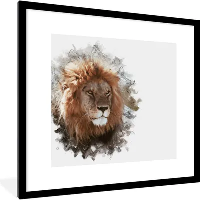 Produktbild von MuchoWow® MuchoWow® Gerahmtes Poster Löwe - Linie - Farben 40x40 cm - Poster mit zchwarzem Bilderrahmen - Poster - Plakat im Rahmen