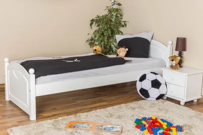 Produktbild von Bettrahmen für Kinder / Kinderbett 80 x 200 cm | Massivholz: Kiefer | Weiß Lackiert