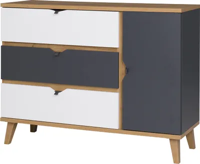 Produktbild von Kommode 120cm breit MARIBOR-132 in Eiche mit graphit und weiß