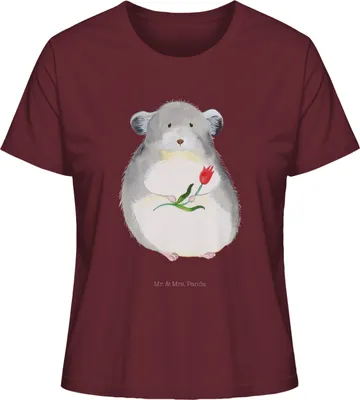 Produktbild von Mr. & Mrs. Panda Damen Oberteil Chinchilla Blume Größe L - Burgundy - Geschenk, Chaos, Liebeskummer, Baumwoll T-Shirt, Kummer, Kurzarm, Lustige Sprüche, Chinchillas, Büro