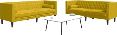 Image de vidaXL Ensemble de canapé Chesterfield 2 pièces avec traversins Jaune velours