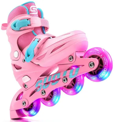 Zdjęcie produktu dla Suotu Rolki Pink – Rolki dziecięce z 4-stopniową regulacją rozmiaru i kółkami LED | Rolki dziecięce z łożyskami kulkowymi ABEC-7