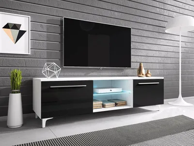Obrázek produktu pro Televizní stolek na nožkách s LED osvětlením FERNS 13 - bílý / lesklý černý