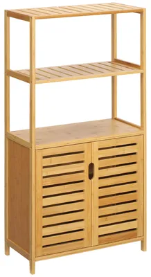 Produktbild von Badezimmerschrank, Badezimmerkommode mit Lamellentš¹ren, Badezimmerregal, Bambusholz, Naturholz