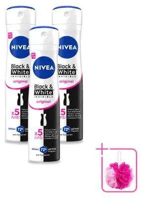 Image de 3 sprays anti-transpirants NIVEA Invisible Black & White, format transparent, 150 ml - Lot de 3
