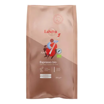 A bag of LaSelva Espresso bio coffee beans.