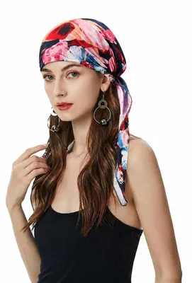 Immagine prodotto di Turban da donna, sciarpa per capelli pre-annodata, foulard copricapo, motivo floreale, colore nero, materiale: poliestere