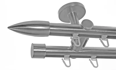 Produktbild von Innenlauf Gardinenstange Edelstahl Look 20mm Deckenbefestigung, 2-läufig Spitze, Länge wählbar D40 E82E30