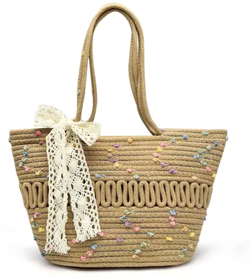 Produktbild von Damen gehäkelte Schultertasche aus Stroh mit Reißverschluss