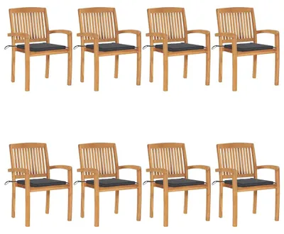 Productafbeelding van vidaXL Stapelbare tuinstoelen met kussens, 8 stuks, massief teakhout