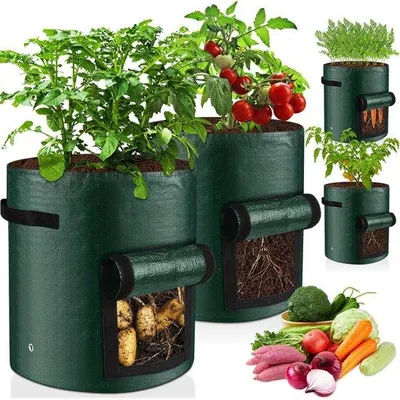 Produktbild von Unyqoos® Set 4 Pflanzsäcke 30 L – atmungsaktive Polyethylen-Pflanztaschen mit Tragegriffen & Sichtfenster, wiederverwendbar für Kartoffeln, Tomaten, Gemüse
