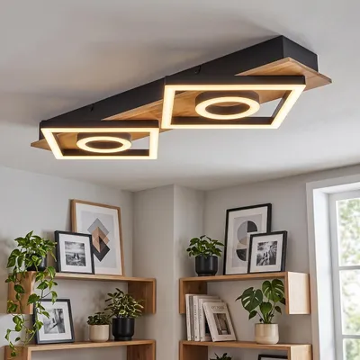 Produktbild von Colognola Deckenlampe aus Metall/Holz/Kunststoff in Schwarz/Natur/Weiß