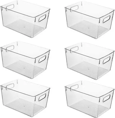 Produktbild von Transparente Kunststoff Aufbewahrungsboxen für Kühlschrank, Schrank, Küche, Lebensmittel, Früchte, Gemüse und Kleidung (6er)