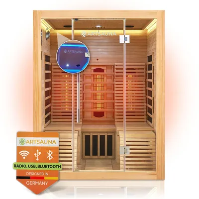 Produktbild von Artsauna Infrarotkabine Helsinki 150 - Infrarotsauna 150x150 cm mit Dual-Technologie, LED-Farblichttherapie & 2 Liegen für 3 Personen - Wärmekabine