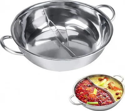Produktbild von Hot Pot Topf, Edelstahl 32cm Hot Pot Doppeltopf, Kochtopf, Hot Pot, Doppelgeschmackstopf, doppelseitiger Topf, Küche Doppel Hot Pot, Trennwand Party