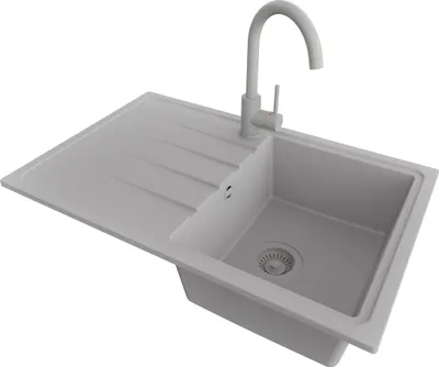 Produktbild von PRIMAGRAN Granitspüle Grau 78x50cm, Spülbecken 1 Becken + Küchenarmatur 32x20cm + Ablauf-Set, Küchenspüle ab 45er Unterschrank - Mailand