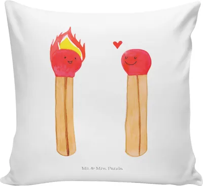 Produktbild von Mr. & Mrs. Panda Kuschel Kissen Streichhölzer - Weiß - Geschenk, für sofa, Dekokissen, Freundin, 40x40, kuschelkissen, Liebesbeweis, Liebesgeschenk, Polster, Sofakissen