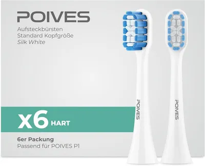 Image de Têtes de brosse P1, dures, lot de 6, pour brosse à dents électrique
