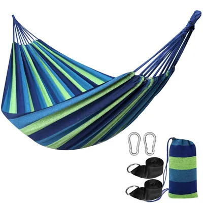 Immagine prodotto di Amaca in cotone portatile con supporti per alberi, per un'installazione semplice