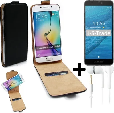 Produktbild von K-S-Trade Handyhülle + Kopfhörer kompatibel mit Fairphone Fairphone 3 360° Flipstyle Schutzhülle Smartphone Tasche Case Flip cover schwarz 1x