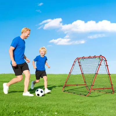 Produktbild von SUGIFT Fußballtor klappbar verstellbar, Fußball Rebounder Rückprallwand PE-Netz Stahl pulverbeschichtet, Rot | 100 x 68–95 cm | 5,9 kg | wetterfest