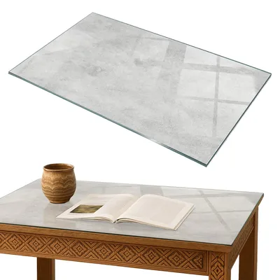 Produktbild von Glasplatte Tisch – Esstischplatte Glas – Tischplatte Glas – Glasarbeitsplatte Tisch – Glasplatte Esstisch – Pflegeleicht – Witterungsbeständig – 100x70 cm – Betonstruktur mit Kratzern