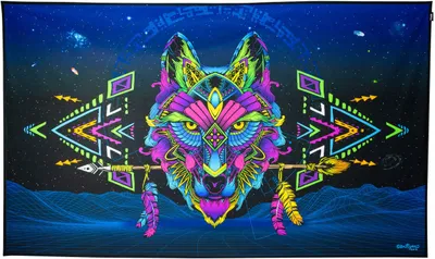 Produktbild von PSYWORK Schwarzlicht Stoffposter Neon "Sentymo Wolf", 1,47x2,42m