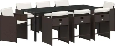 Immagine prodotto di Set da Pranzo per Giardino con cuscino 9 pcs Marrone polyrattan