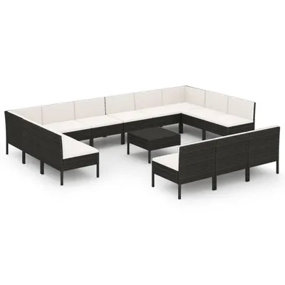 Immagine prodotto di set da salotto da giardino da 14 pezzi con cuscini in poly rattan nero