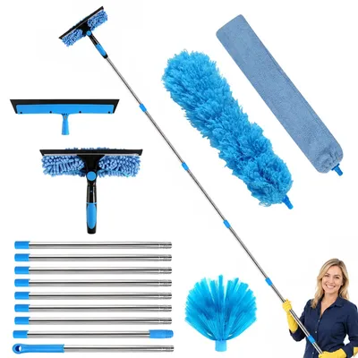 Image de Kit de nettoyage de fenêtres télescopique, ensemble 2-en-1 pour le nettoyage des fenêtres