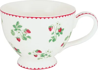 Produktbild von Greengate Teetasse BERRY Weiß mit Erdbeeren Porzellan Tasse 400 ml