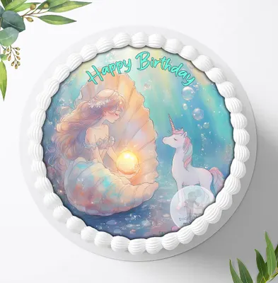 Produktbild von Für die Geburtstags Torte ein Tortenaufleger, Zuckerbild mit dem Motiv: Meerjungfrau, Essbares Foto für Torten, Fondant, Ø 20cm, 1909z