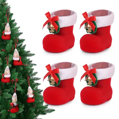 4 Weihnachts-Süßigkeiten-Stiefel aus Kunststoff, 6x9x6,5 cm, rot