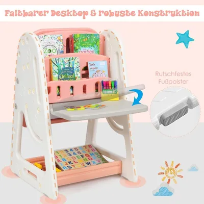 Zdjęcie produktu dla Dwustronna tablica magnetyczna dla dzieci 2 w 1 i stojak na książki dla dzieci w kolorze pomarańczowym