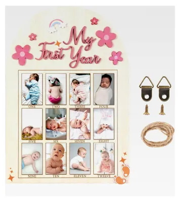 Produktbild von Bilderrahmen Mein Erstes Jahr, 3D Gänseblümchen Baby Meilensteintafel Holz Brett 12 Monats Bilderrahmen für Neugeborene Kinderzimmer Dekoration