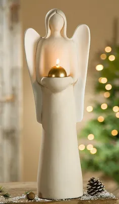Produktbild von GILDE Teelichtleuchter, Engel, "Lucia", Keramik, creme, , L. 16 cm, B. 17,5 cm, H. 49 cm 30777