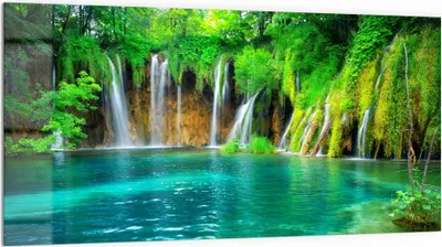 Produktbild von DEQORI Küchenrückwand Glas 100x50 cm 'Wasserfälle in Kroatien' Spritzschutz Bad Rückwand