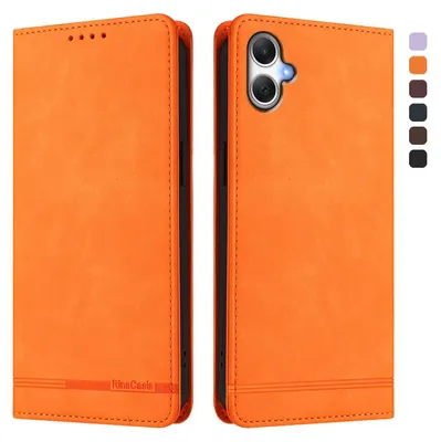 Produktbild von Hülle für Samsung Galaxy A05, Retro Kunstleder Ständer Klapphülle mit Kartenfächer und Magnetische Orange