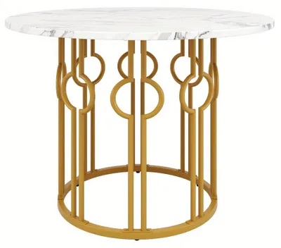Immagine prodotto di Tavolo da pranzo - Tavolo rotondo - Tavolo da cucina - Tavolo da soggiorno - Tavolo da sala da pranzo - Piano in marmo - Gambe in metallo dorato