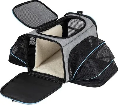 Produktbild von Reismand für Katzen - Sofakat für Kätzchen - Ausklappbarer Korb mit atmungsaktiver Masche - Schultergurt abnehmbar - Katzensitzsack für Reisen