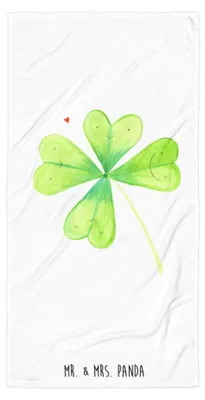 Produktbild von Mr. & Mrs. Panda Handtuch Blume Kleeblatt - Weiß - Geschenk, Umzug, Strandtuch, Motivation, Duschhandtuch, Großes Badehandtuch, Duschtuch, Glücksbringer, Kleeblätter