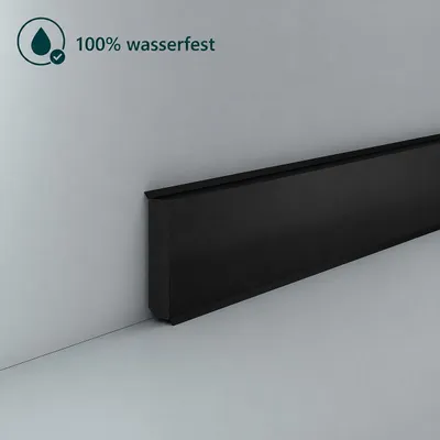 Produktbild von Sockelleiste Kunststoff 12 x 60 Hartschaum Schwarz PVC Dichtlippe Feuchtraum