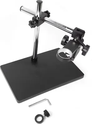 Immagine prodotto di Stativo per microscopio - Stativo monobraccio girevole in acciaio - Regolabile in altezza - Supporto da tavolo - Regolazione tramite manopola - Nero