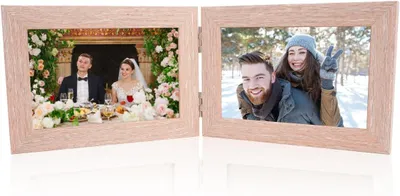 Obrázok produktu pre Dvojitý fotorámik 10 x 15 cm, na stolnú prezentáciu, 2 fotky, drevený fotorámik, ružovo-bieli
